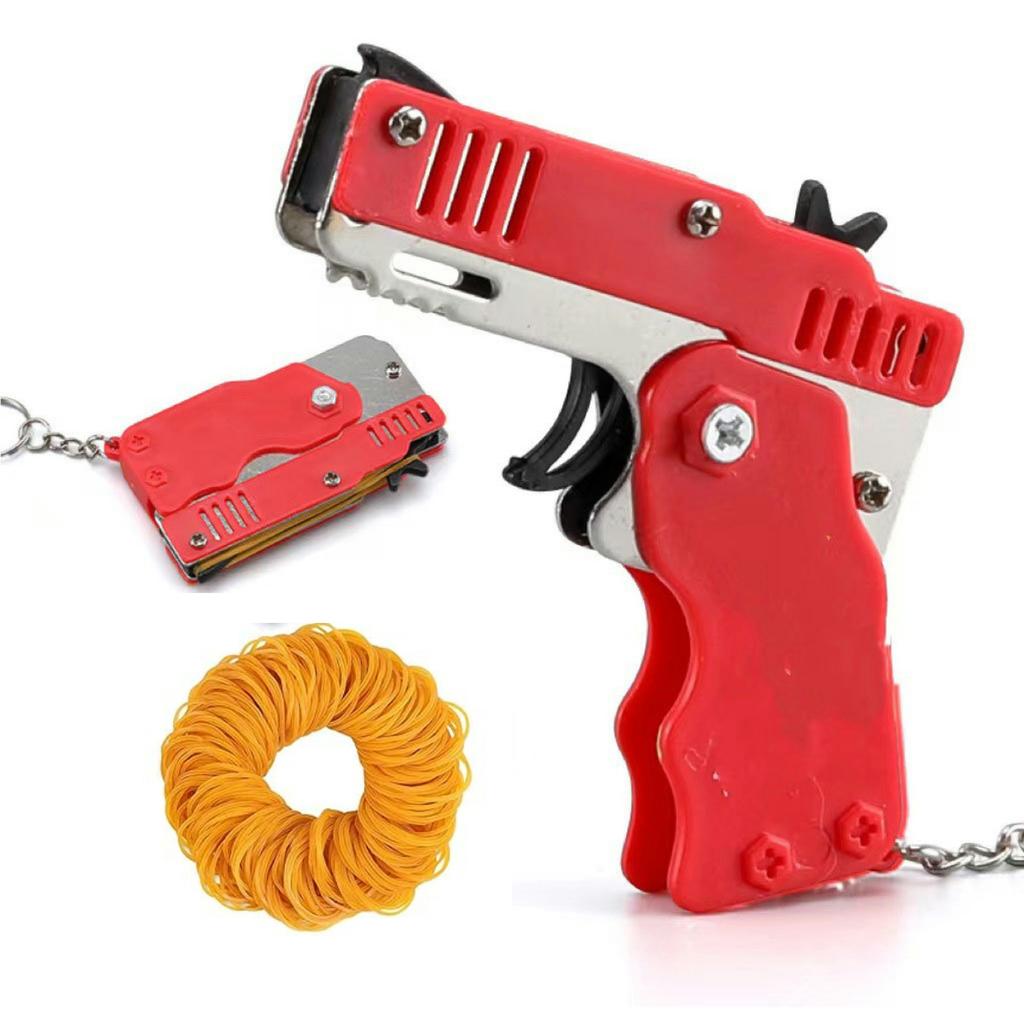 Kids Cool Mini Folding Rubber Launcher Toy with 60 Rubber Bands, Portable Toy for Outdoor Activities, Keychain Gift