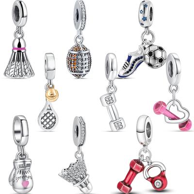 Se potrivește brățară Charms originale Bijuterii fine S925 argint Badminton Tenis Baseball Mănuși de box cu gantere Fotbal margele DIY