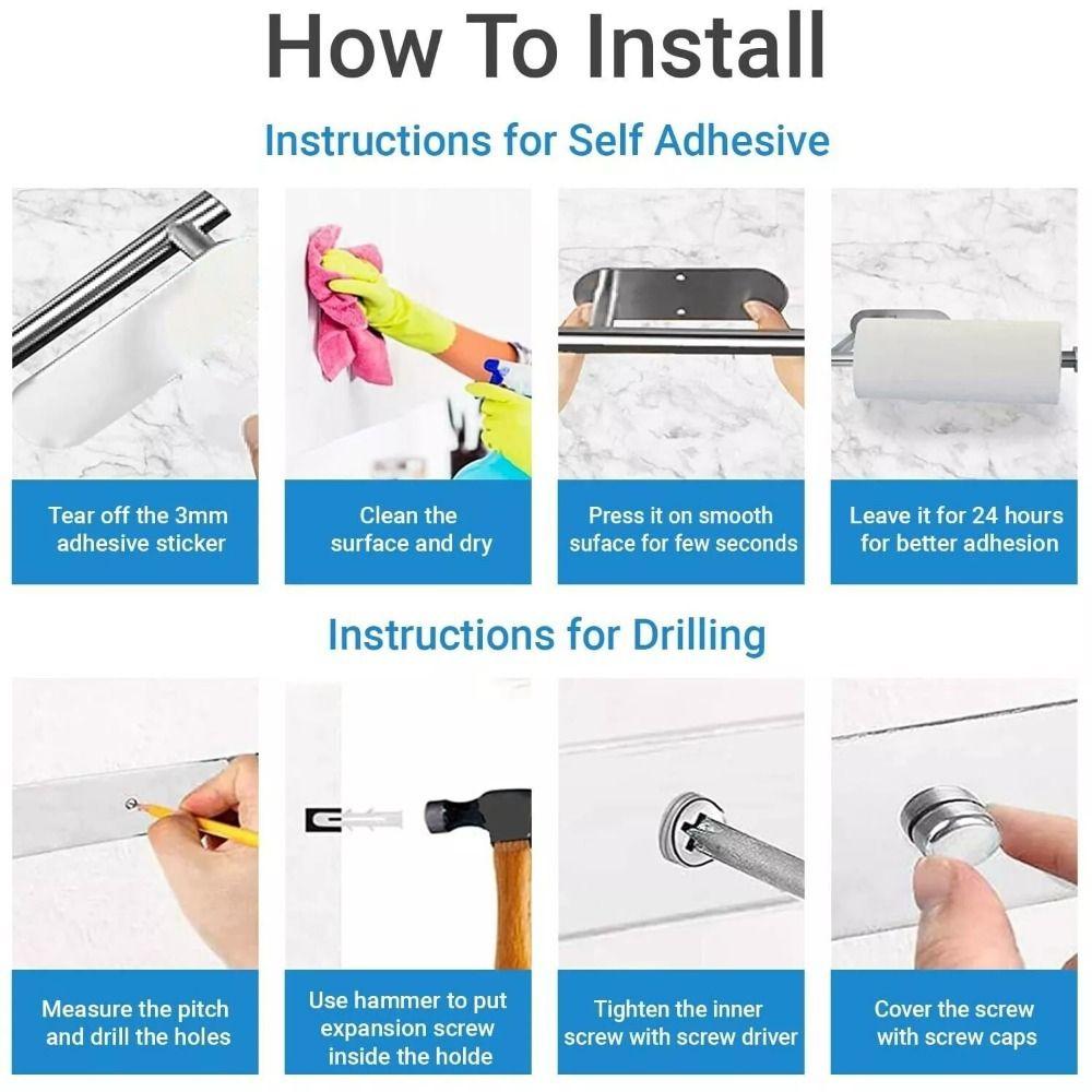 Kitchen Roll Paper Towel Holder Stainless Steel Wall Mount Toilet Roll Holder Home Decor No Drilling Toilet Paper Holder Home