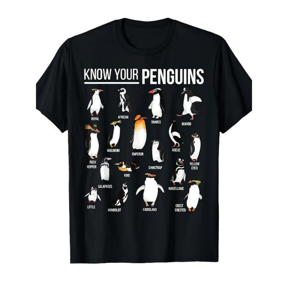 

European Sizes Penguin Species Educational Graphic T-Shirt - Know Your Penguins! XXXXXL чорний
