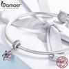 BAMOER 100% 925 Sterling Silver Pendant Pink Crystal Spring Flower Pink CZ Charm Fit Charm Bracelet