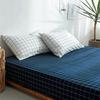 Washed Cotton Fitted Sheet Single Piece Solid Color Plaid Simple Single Bed Double Bed Fitted Sheet