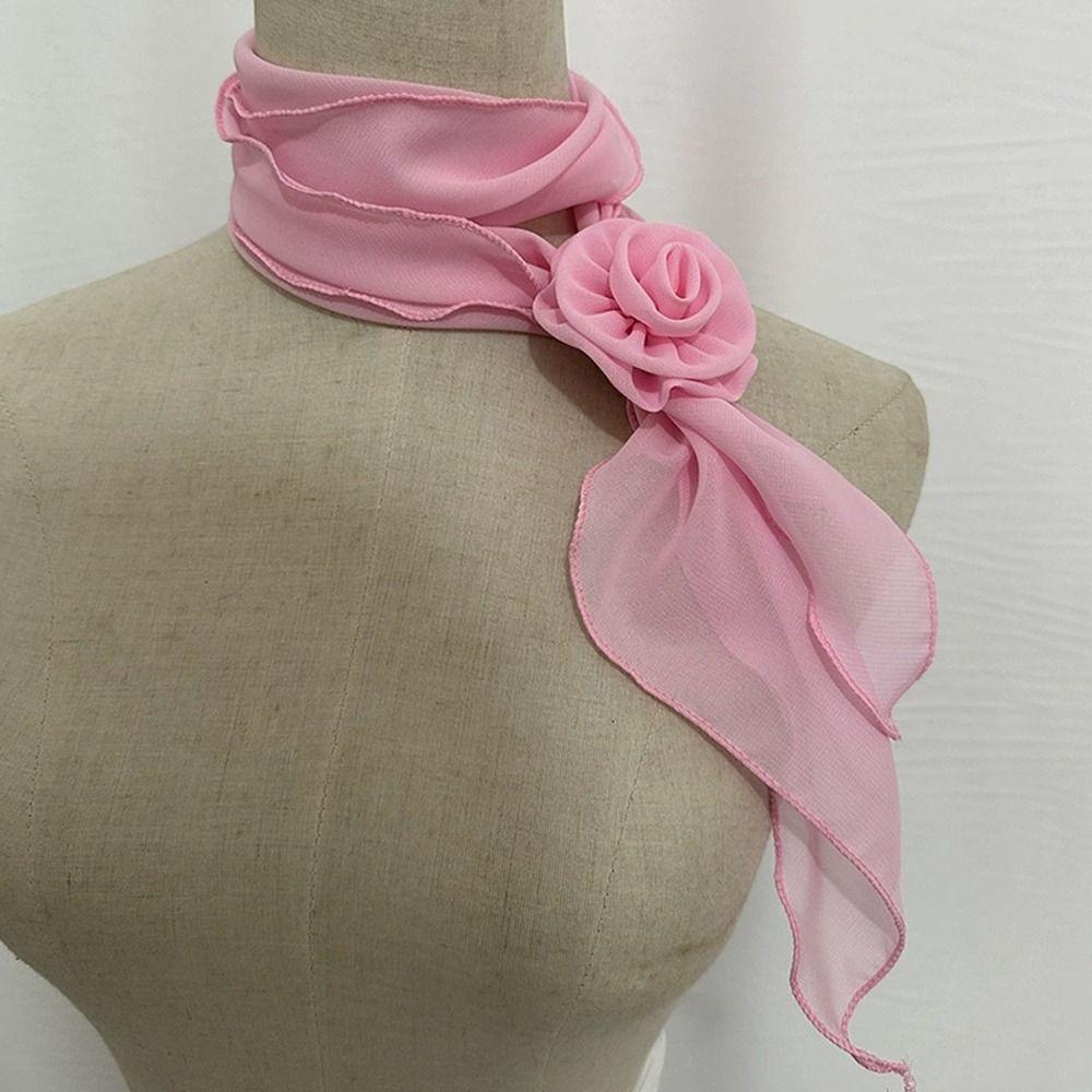 Detachable Silk Scarf Thin Floral Chiffon Scarves Fashion Neck Cover  For Women Lady Girls Female