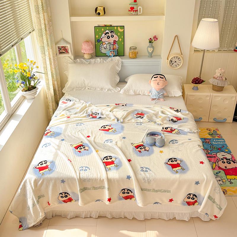 Coperta Morbida Double-Face del Cartone Animato Crayon Shin-chan - Coperta per Aria Condizionata, Coperta da Divano, Latte Pile Spesso