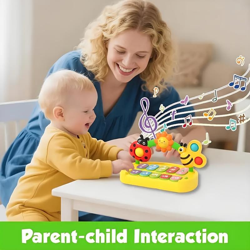 פסנתר צעצוע מוזיקלי עם 4 מצבים בנושא חרקים, עם אורות, כלי לתרגול אצבעות לתינוקות, פעוטות, מקלדת אלקטרונית לאימון חושי, מופעל על ידי סוללות