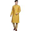 Manyavar Kurta Set for Men, Printed Knee Long Full Sleeves Kurta and Churidar Set for Men (Mustard, L)