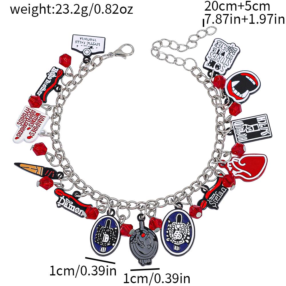 Vampire Diaries Charm Bracelet - Damon & Stefan Characters Mystic Falls Theme Cartoon Accessories for Fans Gifts