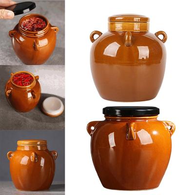 Ceramic Storage Jar with Lid Handmade Decor Set Durable Containers Fittings Traditional for Pickels Home Table Kitchen