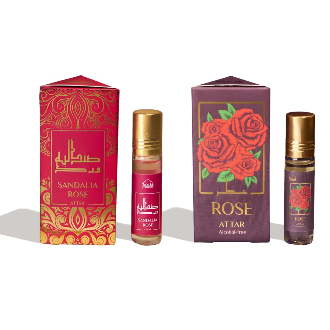 

Sandalia Rose & Rose Attar Oil by Dukhni | 14+ hr Long Lasting Chandan and Gulab Perfume Oils for Men and Women | 2 x 6m
