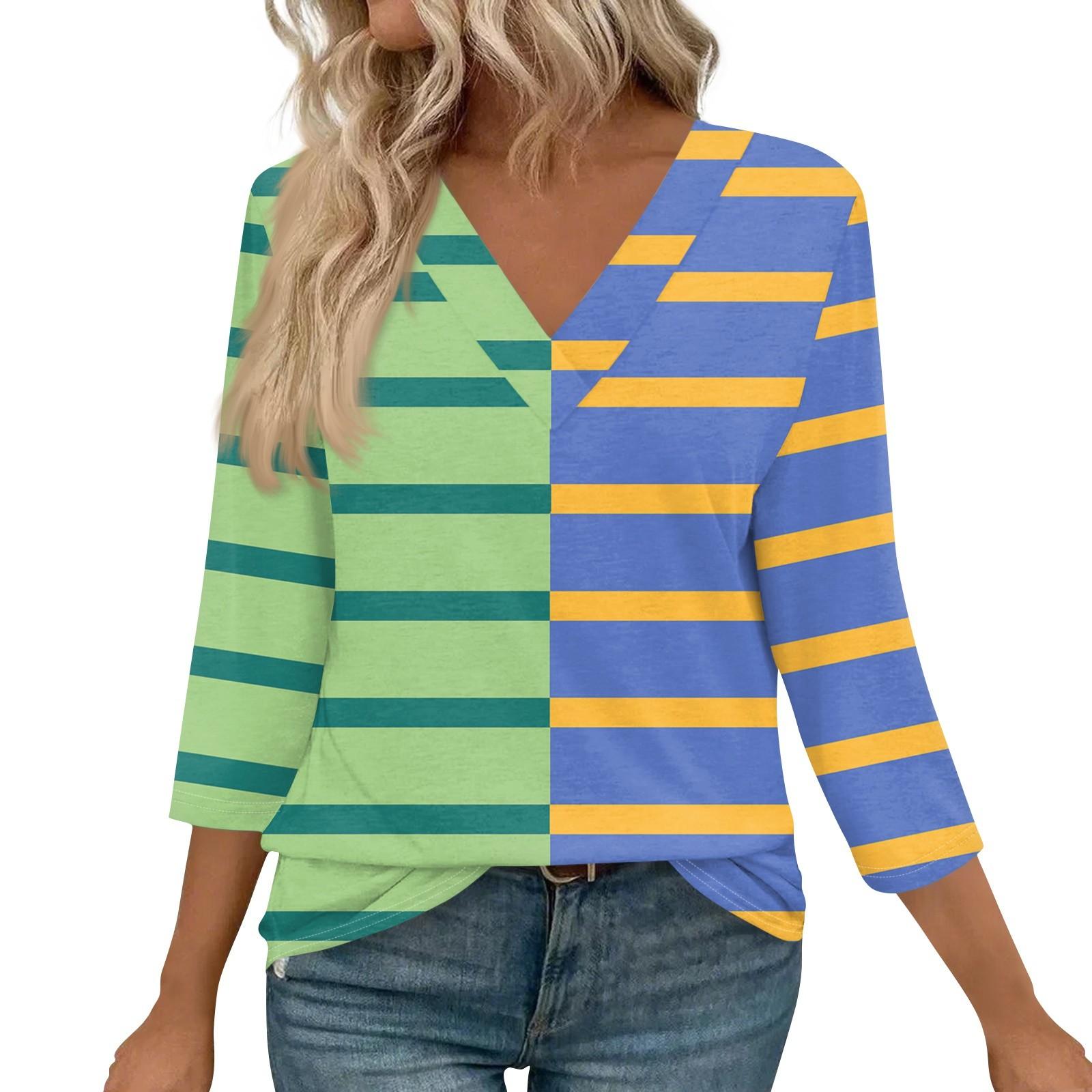 

Женские топы с рукавами 3/4 и V-образным вырезом, повседневные туники, базовые рубашки, блузки свободного кроя L зелёный