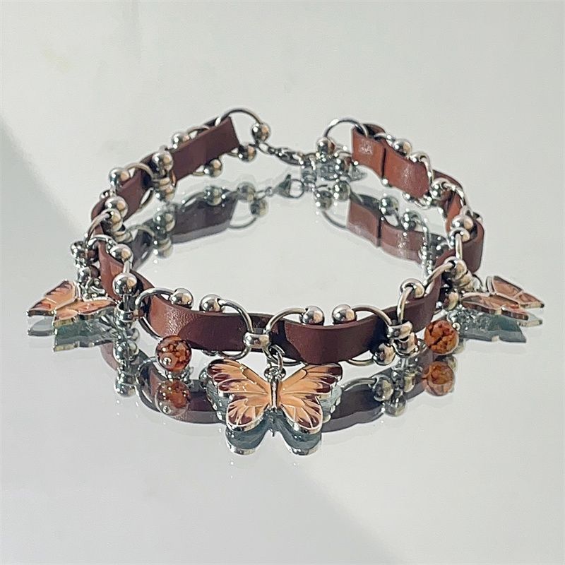 

Чокер из кожи цвета Майяр Браун Женские аксессуары Brown Butterfly Ring Leather Necklace