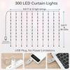 3X3M 300 LED Smart Window Curtain Fairy Lights RGBIC Color App Controlled Fairy Curtain Icicle Lights for Wedding Party Decor