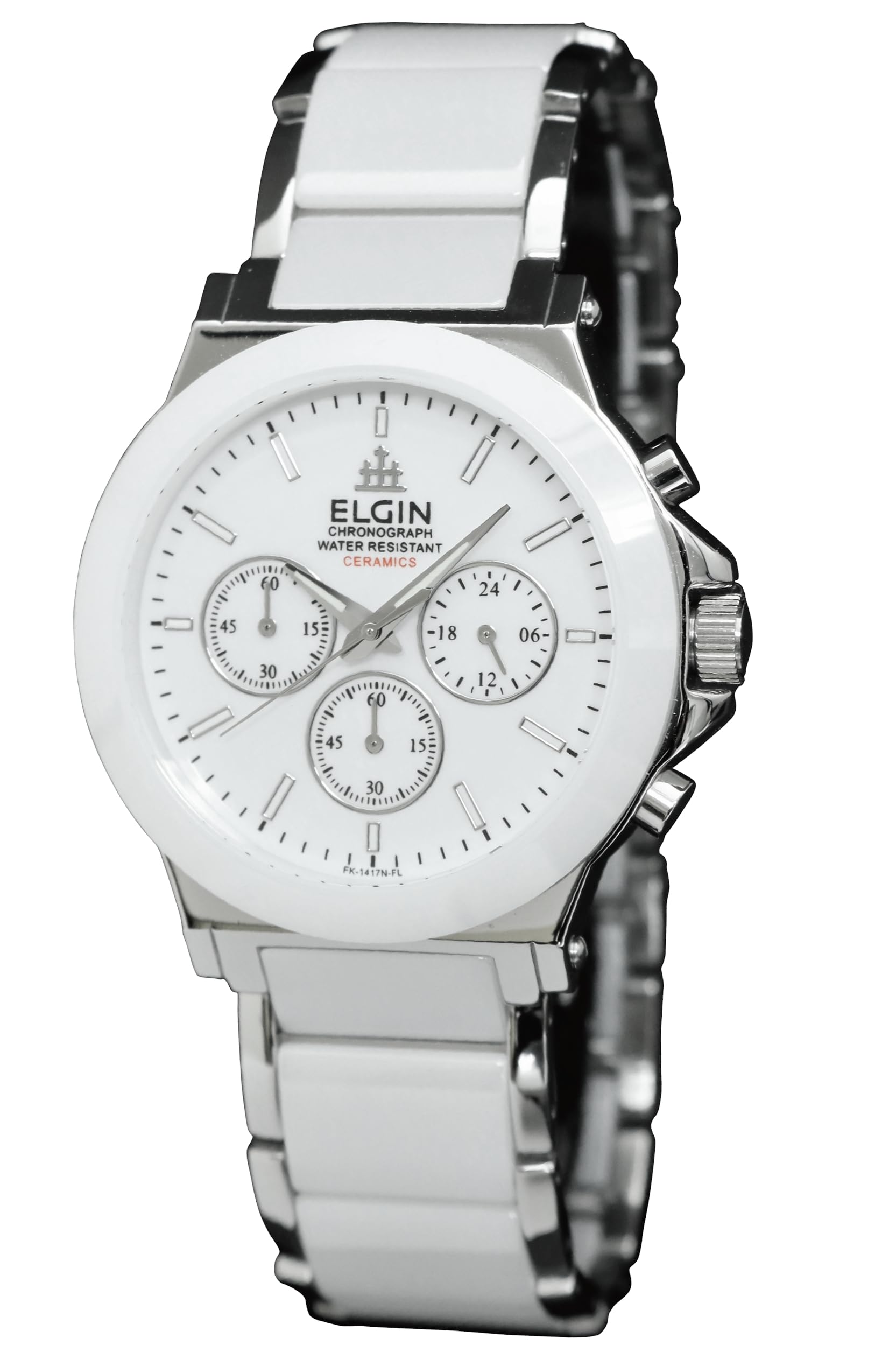 ELGIN Watch Ceramic Chronograph Quartz White [Clearance Sale] Men s FK1417C-W