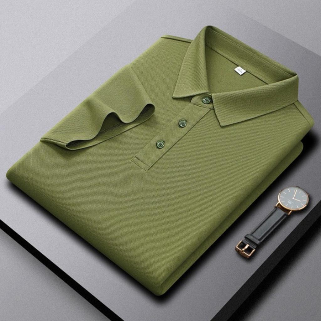 STORN Men's Short Sleeve Solid Color Polo Shirt Liquid Ammonia Silk-Cotton Polo Shirts Casual Business Style