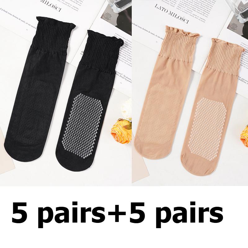 10 Pairs Cheap Wholesale Ruffled Loose Stockings Mid-tube Women's Socks Spring and Summer Thin Stockings Women's Breathable and Non-slip Crystal Socks