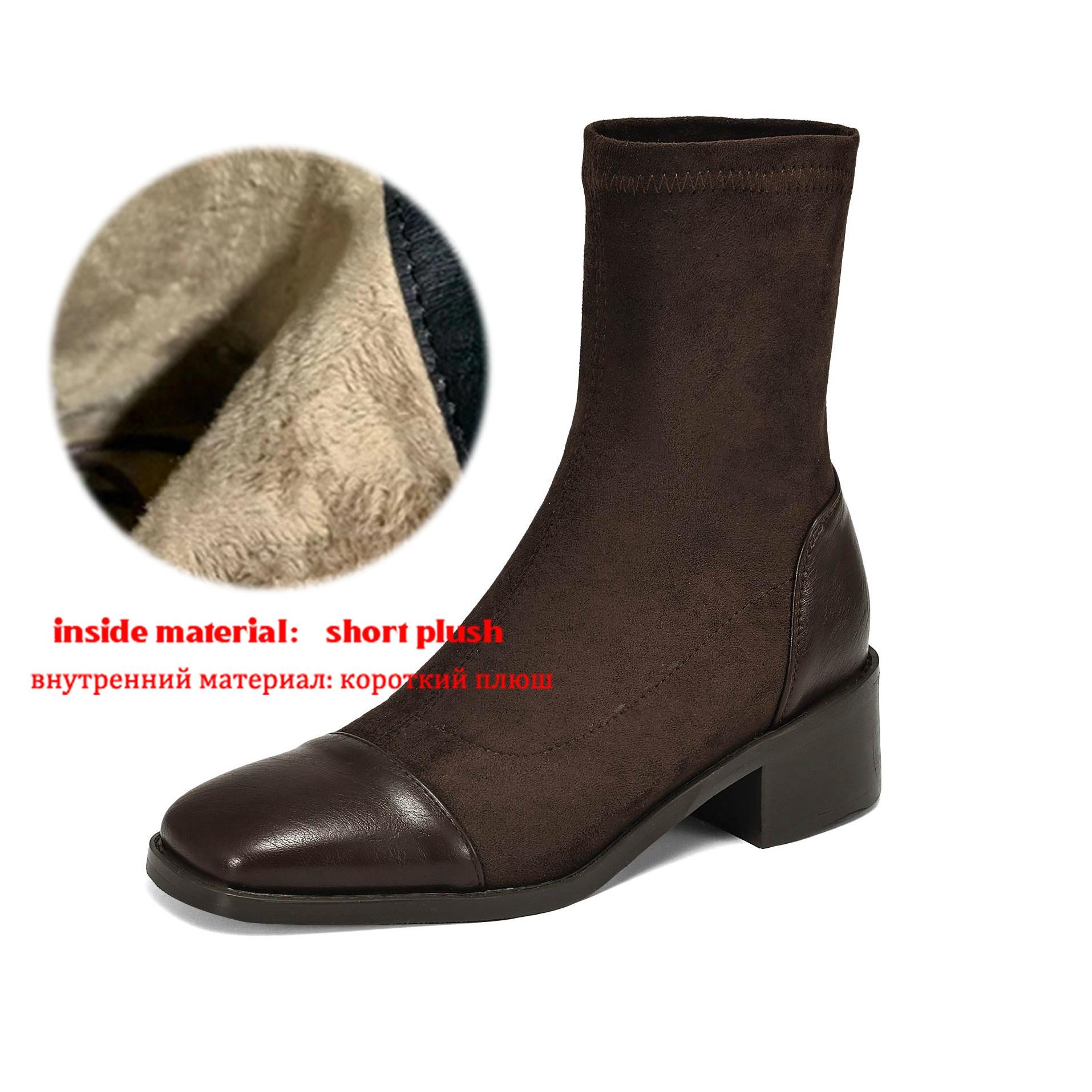 

Krazing Pot Microfiber Autumn Winter Shoes Thick Med Heels Size 43 Chelsea Boots Back Zipper Stretch Ankle Boots 43