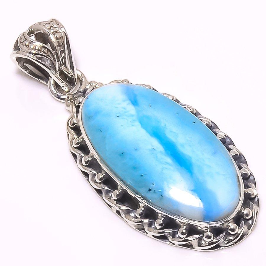 Natural Republic Larimar Gemstone 925 Solid Sterling Silver Pendant 1.77" F7l64