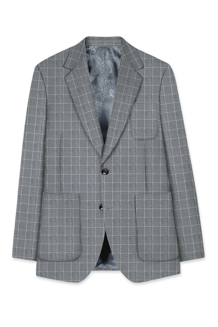 

Boulder Gray Windowpane Wool Rich Sports Blazer 46