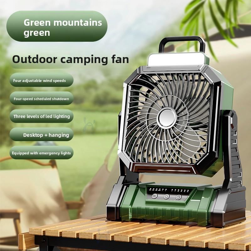

Wireless Fans USB Rechargeable Camping Fan with LED Light Portable Air Circulators 360° Head Rotation Tent Fan with Hook зелёный