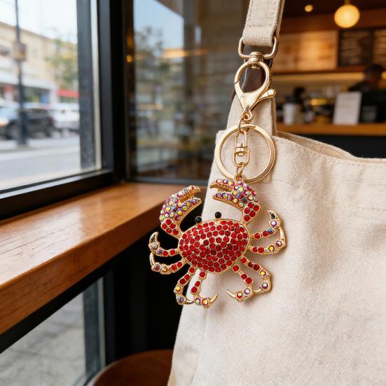 Keychain Pendant DIY Accessories Sparkling Faux Crystal Beads Crab Charm Key Ring Backpacks Handbags Accessories
