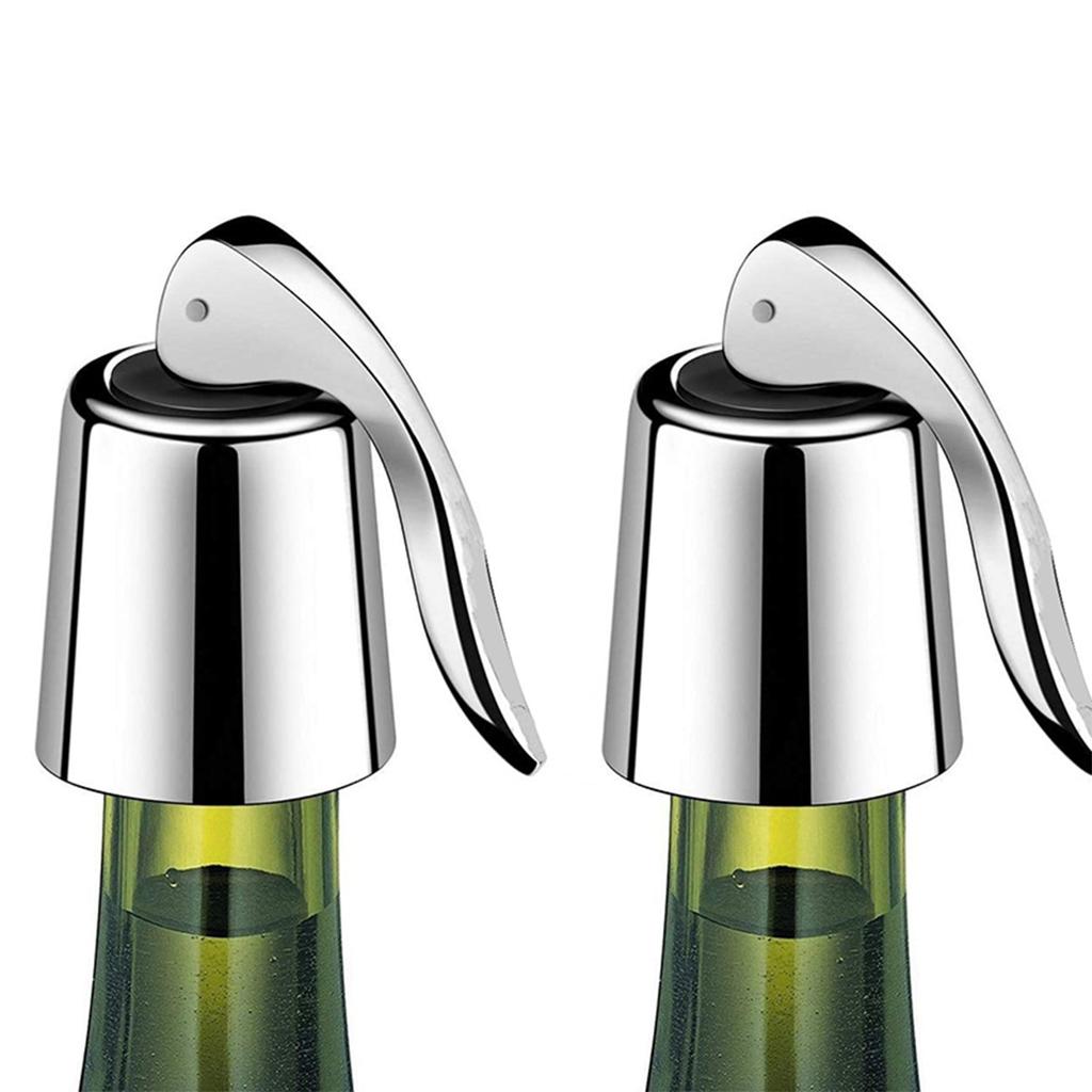2 Pcs Wine Stopper Stainless Steel Wine Bottle Stopper with Silicone Seal  Reusable Beverage Preserver Freshness Keeper