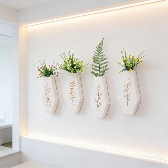 4Pcs Wooden Wall Mount Vase Farmhouse Rustic Home Office Living Room Wall Hanging Artificial Plants Holder Dried Flower Vase Decoration
