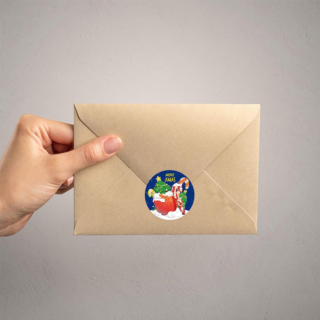 500 Pieces/Roll Gift Box Packing Labels Stickers Paper Christmas Themed Santa Claus Stickers Paper DIY Round Decal