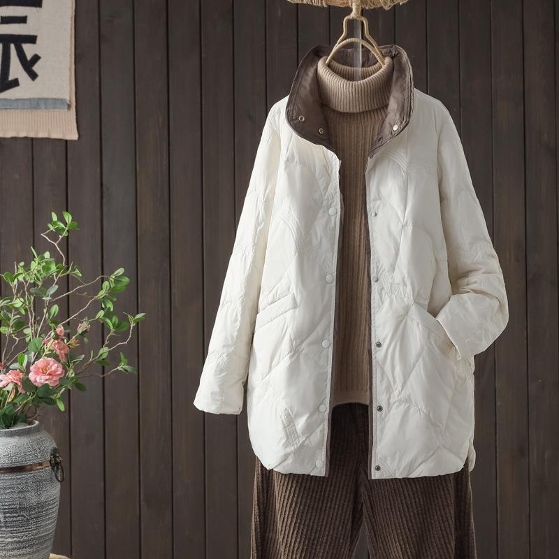 Women X-long Ultra Lightweight Winter Jacket  White Duck Down Warm Fashion Vintage Slim Fit Down Parka