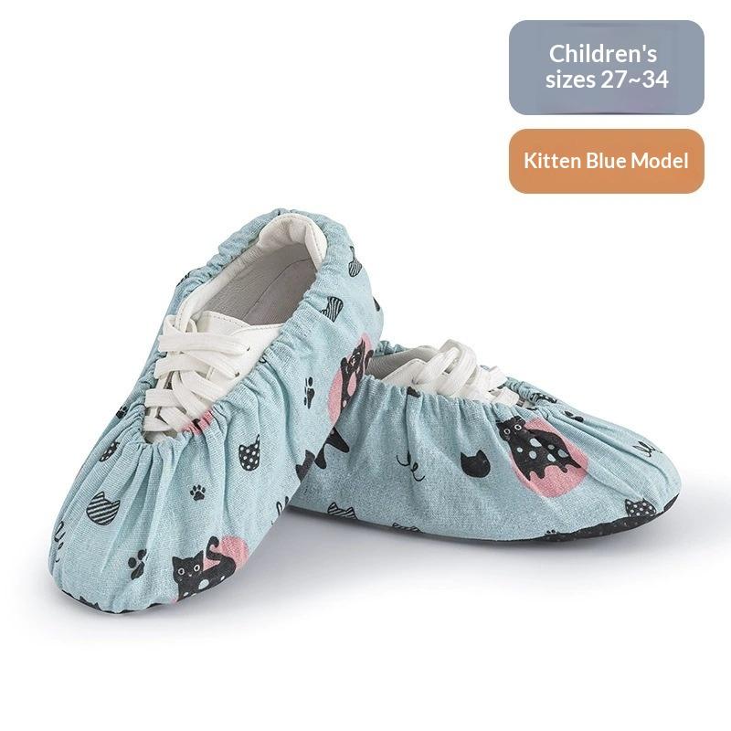 High Stretch Bunched Household Shoe Cover Washable Reusable Canvas Printed Foot Cover Room Non-Slip Cartoon Child Shoe Cover