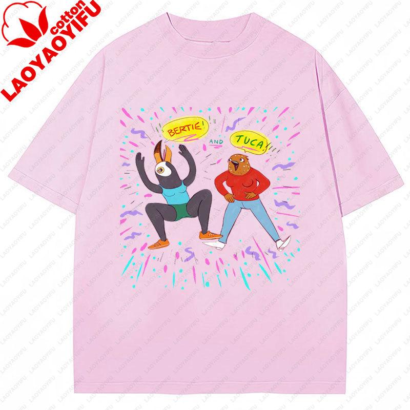 Tuca Bertie Adult Cartoon TShirt Streetwear Fashion Casual Funny Cartoon Printed Tee Crewneck Cotton Y2k Clothes