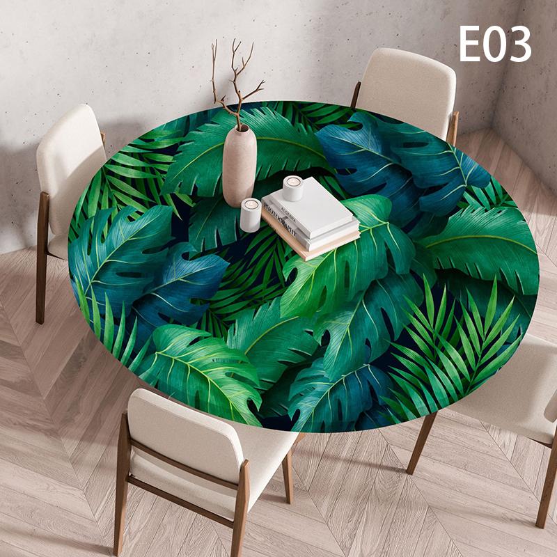 Waterproof Elastic Table Cover 60/90/100/120Cm Green Round Oil-Proof Tablecloth for Kitchen Dining Wedding Party Home Decoration