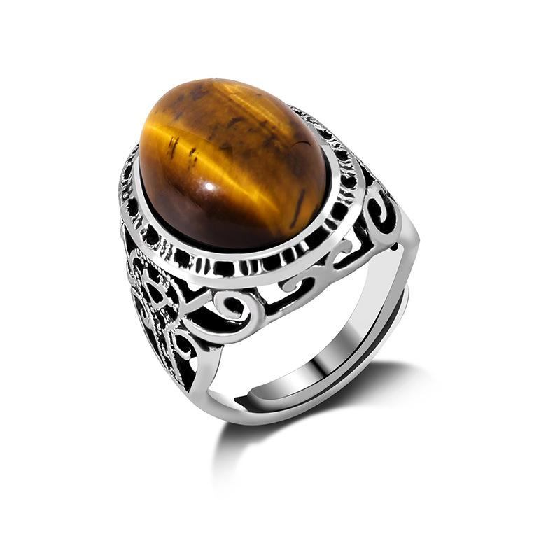Европейские и американские украшения Ретро Инкрустированные драгоценными камнями Мужские и женские кольца Ретро сплав Кольца с тигровым глазом