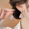 Pink Zircon Star Christmas Tree Stud Earrings - Elegant High-End European & American Holiday Ear Jewelry
