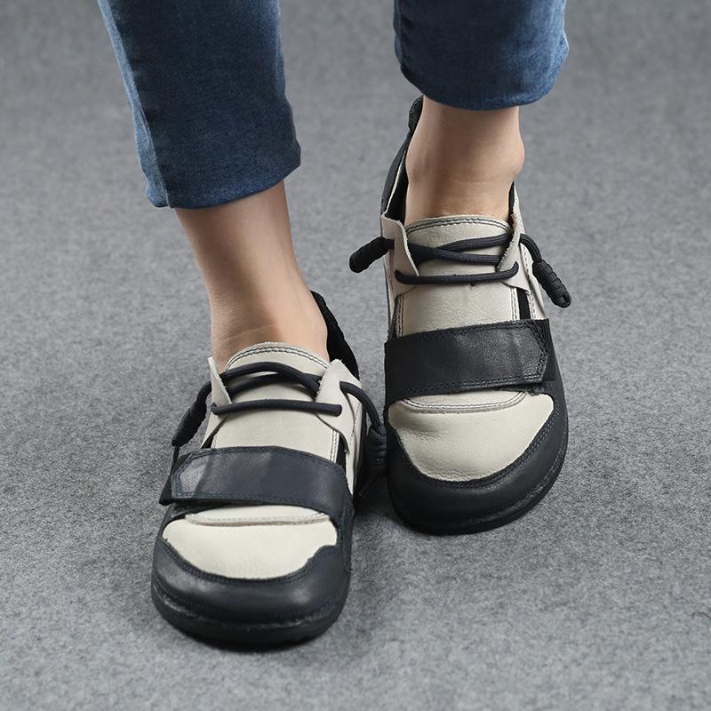 New Leather Casual Women's Shoes Velcro Flat-soled Single Shoes Low-top Board Shoes