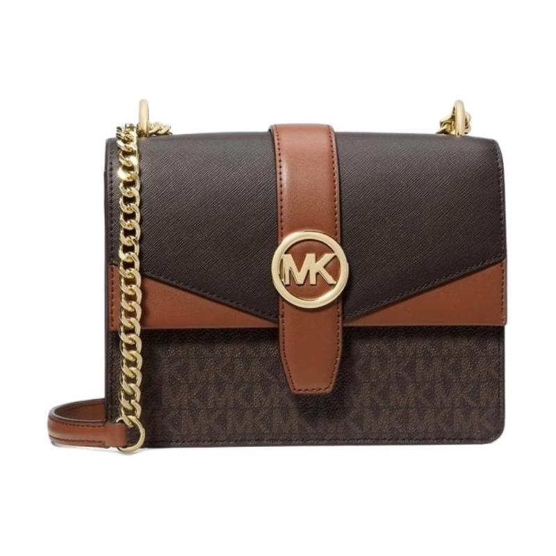 MICHAEL KORS Greenwich Greenwich Gold Hardware Artificial Leather Shoulder Bag Small Women s Dark Brown + Black + Cowhide Brown