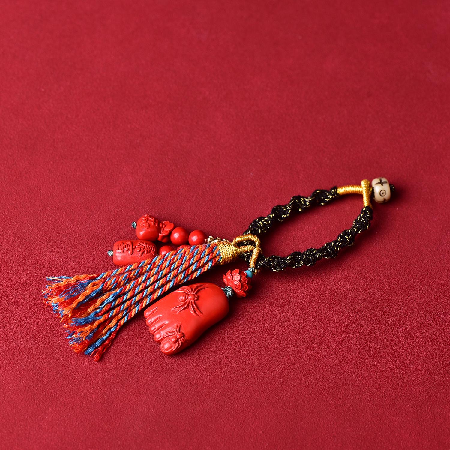 Joyful Cinnabar Hand-Woven Bag Charm: Ancient Style & High-End Feel Ornament High Cinnabar Content (75%-80%)