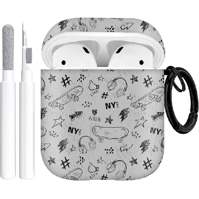 AirPods 1&2 Case Cover with Keychain for Apple AirPods 1st/2nd Generation, Rugged TPU Soft Protective Cover, Black Red