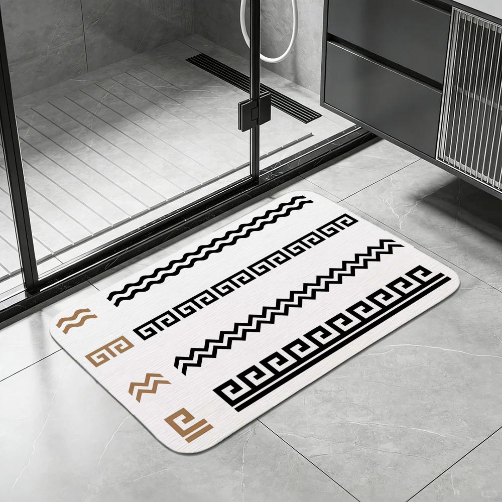 Greek Key Pattern Floor Mat Diatomite Bath Mat, Quick Dry, Absorbent, Multi-Scene Mat 40x60cm