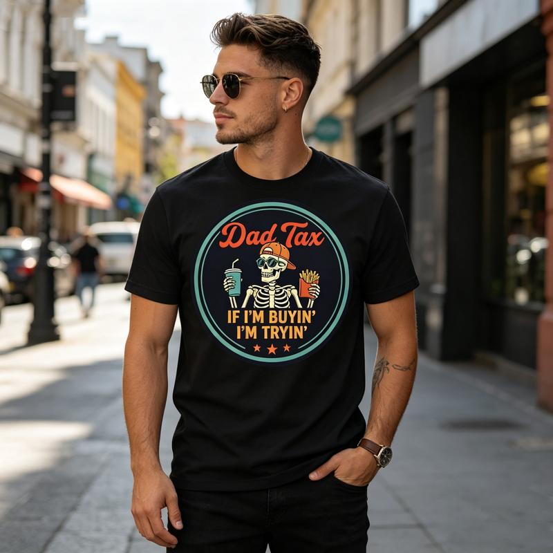 Funny Dad Tax Skeleton Print Tshirt Unisex Summer Hip Hop Streetwear Crew Neck Cotton Blend Tee