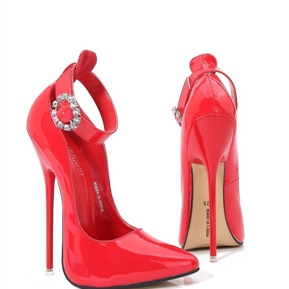 European Nightclub One Strap Pointed Toe Super Thin Stiletto High Heels Large Size Fashion Shoes For Party Crossdress Stage Photoshoot