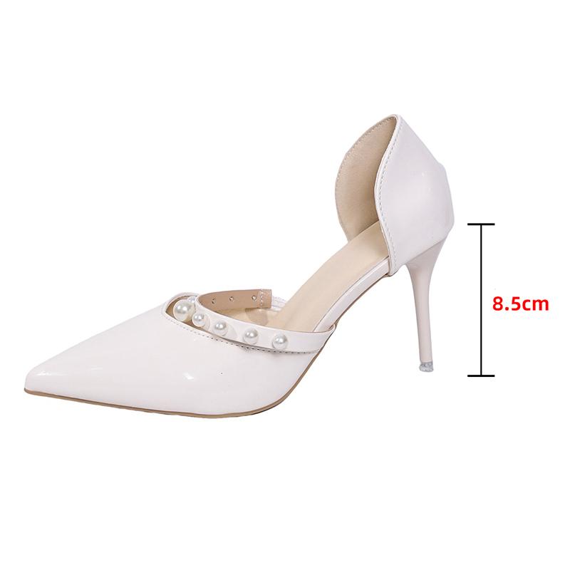 

Fashion Pearl Decor High Heel Pumps Women Pointed Toe Stiletto Heel Banquet Party Shoes Woman Elegant Patent Leather Dress Pumps 38