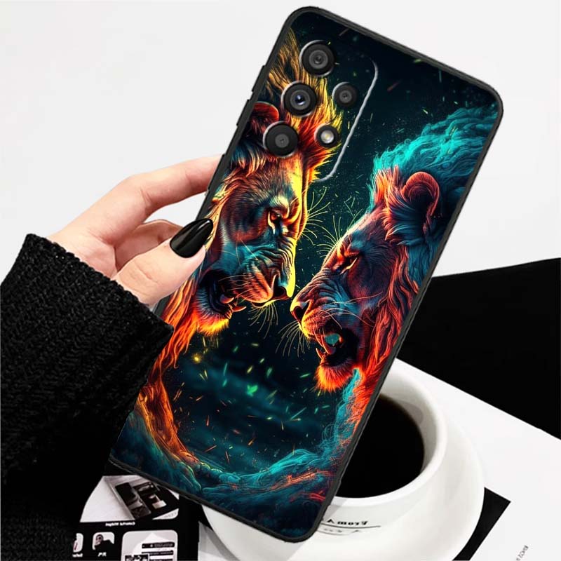 Löwe Bär Katze Cool Für Samsung A73 A72 A71 A55 A54 A53 A52 A51 A13 A22 A16 A15 A12 A14 A26 A07 5G Schwarze Handyhülle