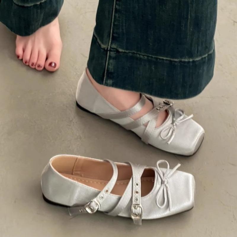 Fashion Mary Jane Shoes for Women's 2025 Summer New Fashion Sandals Square Head Ballet Shoes Flat Bottom Shallow Mouth Retro Single Shoe