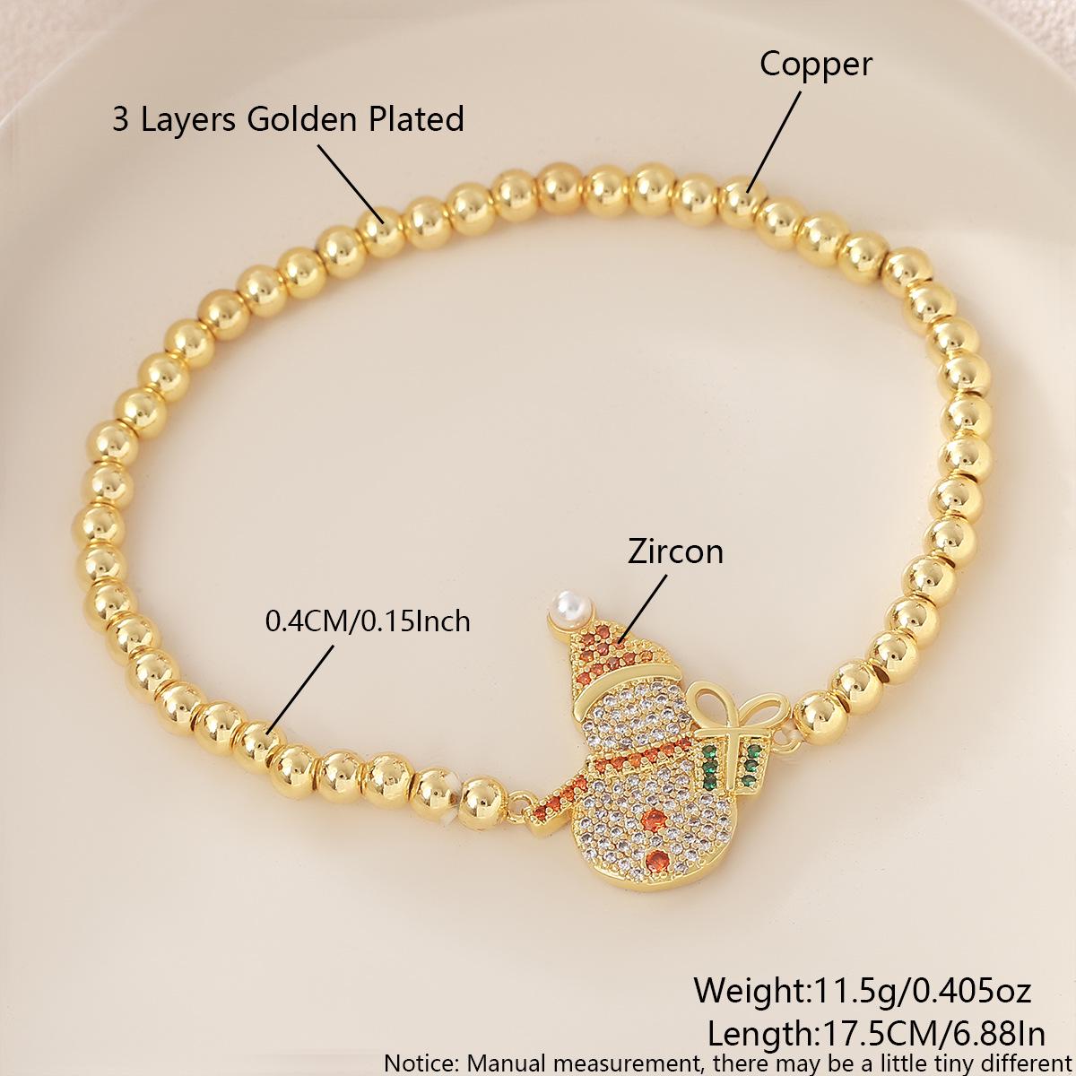 European & American Christmas Snowman Gold-Plated Beaded Elastic Bracelet Gift