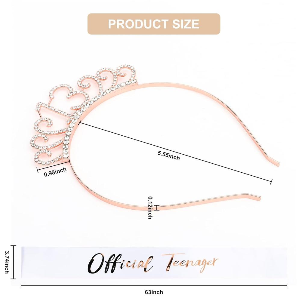 CIEHER 13th Birthday Headband, Sash Set & Tiara - Birthday Decorations & Gifts for Teen Girls