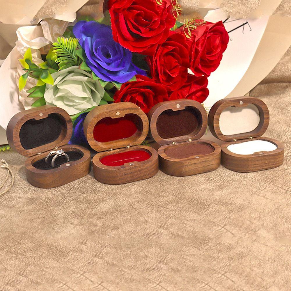 Boîte à alliances faite à la main Double fentes Bois de noyer Boîte à alliances Boîte d'exposition pour alliances Demande en mariage