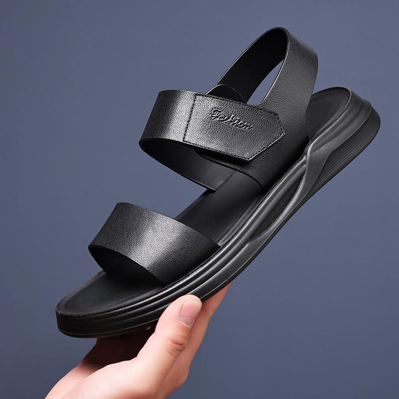 

The first layer of sheepskin summer new men s sandals leather outdoor beach shoes men s leather sandals breathable men s shoes slippers 44 чёрный