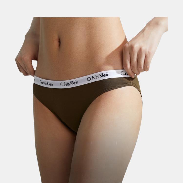 Calvin Klein Melard Jacquard Narrow Waist Cotton Solid Color Sexy Bikini Underwear Women Underwear Coffee-Brown D1618FQ3