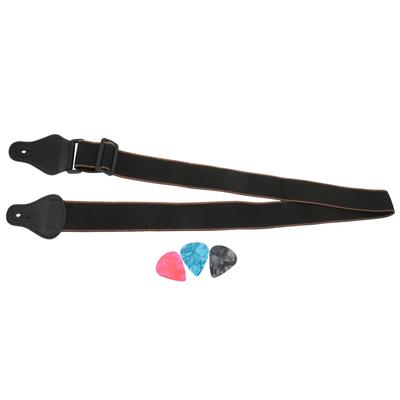 Tracolla per chitarra Cintura da collo regolabile in cotone Kit di plettri in celluloide Accessori per strumenti a corda(Nero