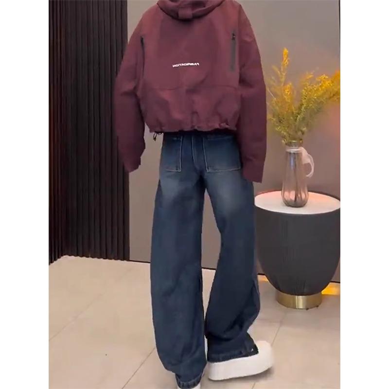 Women's Fleece-Lined Retro Wide-Leg Jeans: New Autumn/Winter Styles for Curvy and Plus-Size Figures, Hip-Covering Design.